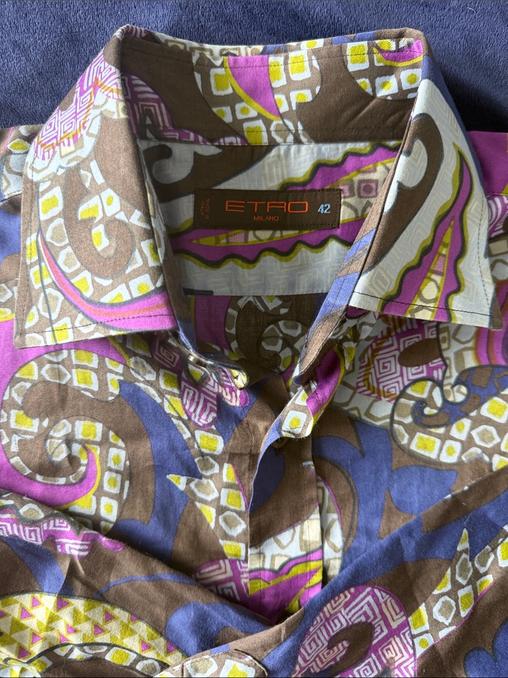 Etro Brown Pink and Blue Paisley-Print Casual Button-Down Shirt - Picture 4 of 5
